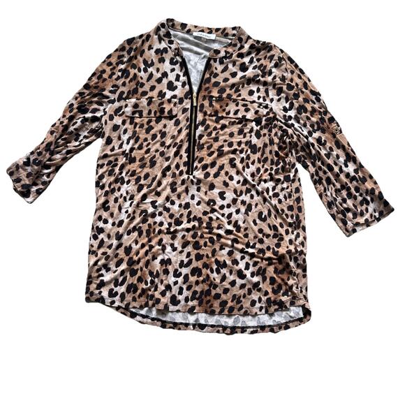 Calvin Klein Womens 1/4 Zip Top Size Mediu Animal Print Leopard Cheetah Mob Wife - Picture 1 of 6